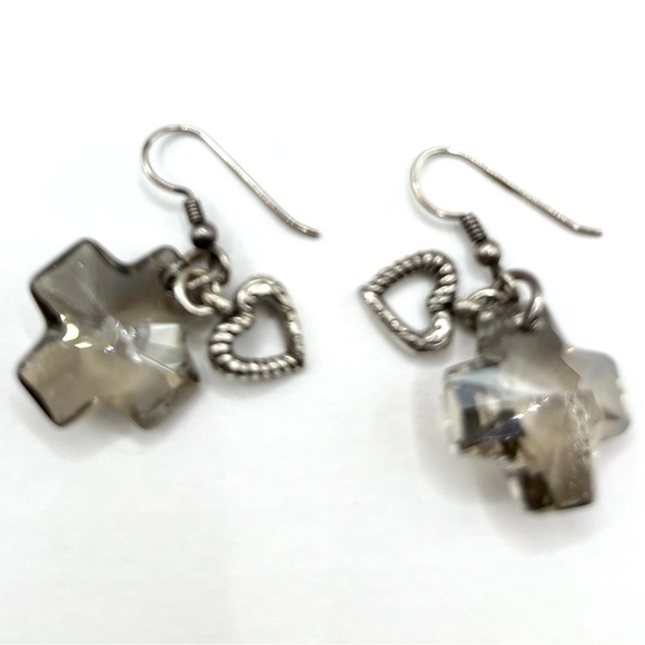 Brighton Crystal Karma Cross Earrings with Heart Charms Silver Plated Dangle - Picture 6 of 12